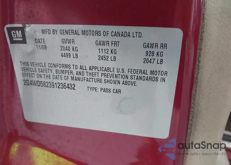 2009 Buick Lacrosse Cxl z USA, uszkodzony, nr VIN 2G4WD582391236432